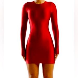 Naked Wardrobe Long Sleeve Body-Con Minidress in Red
